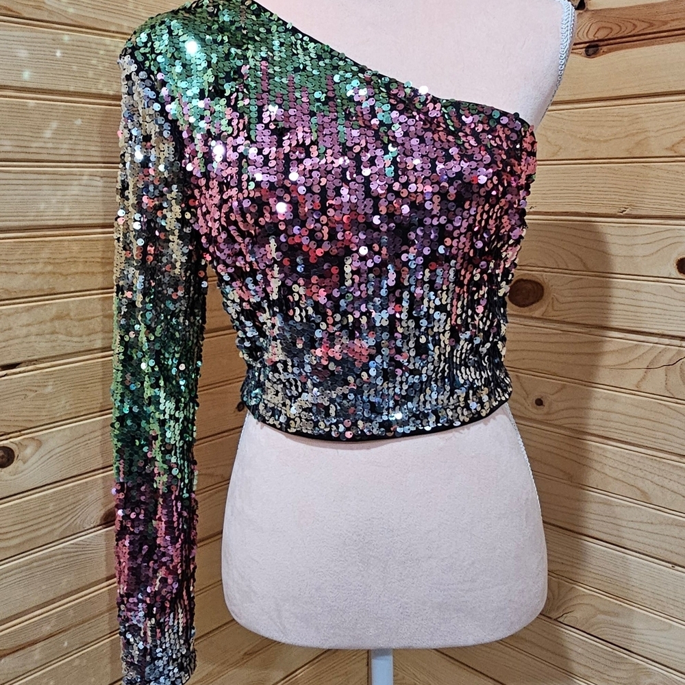 Sequin One-Shoulder Top - Multicolor